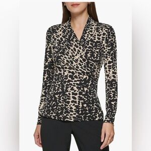DKNY Leopard Print Wrap Blouse
